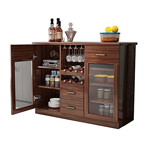 QINJIE Gabinete De Almacenamiento Multiusos De Lujo Ligero, Gabinete De Almacenamiento De Madera Maciza De Madera De Ébano Moderno, Gabinete De Vino con 2 Gabinetes De Vidrio Y 2 Cajones