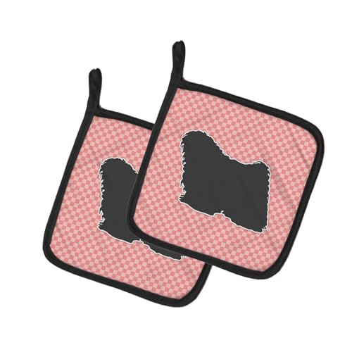 Caroline's Treasures BB3663PTHD Puli Checkerboard Pink Pair of Pot Holders Kitchen Heat Resistant Pot Holders Sets Oven Hot Pads for Cooking Baking BBQ, 7 1/2 x 7 1/2