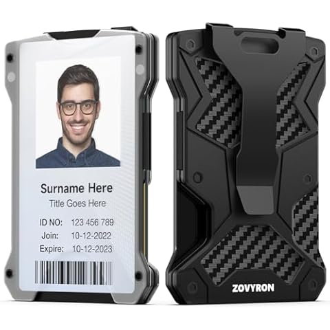 ZOVYRON Minimalist Wallet for Men Slim Metal Wallet with ID Window, Mens Wallet with Money Clip, RFID Blocking Tactical Wallet Carbon Fiber Credit Card Holder Cover
