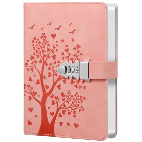 HwxBen Carnet en forme d'arbre en cœur avec serrure – Rose – 244 pages, format A5 (5,8