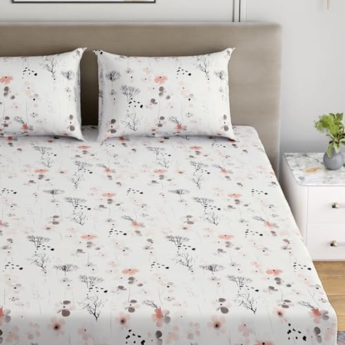 Image of Dreamscape Microfibre Wrinkle & Fade Resistant King Fitted Bedsheet with 2 Pillow Covers - (Size 72 x 78 inches, TC, Colour - White)