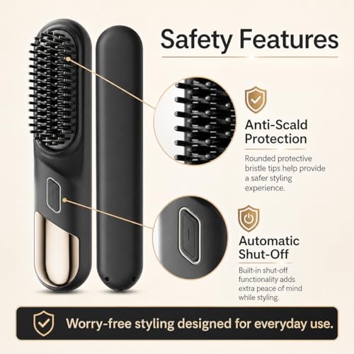 Cepillo alisador de cabello inalámbrico mini portátil negro miniatura 4