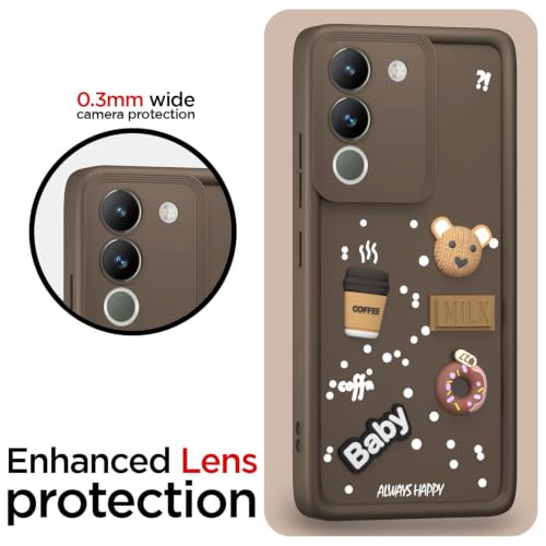Image of Bintage Cute Fun Ball | Taddy Cartoon 3D Smiley Coffee Cup | Milk Donut | Full Protection Rubber Back Cover Compatible for Vivo V2307 / Vivo Y200 5G - Brown