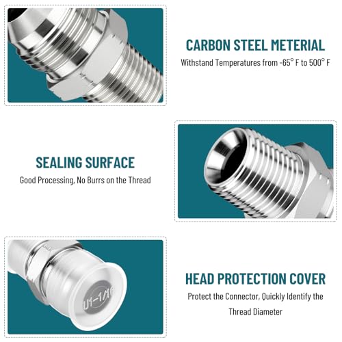 Image of 10 Pack Hydraulic Hose Adapter Fittings: 3 /4 inch JIC 37 Male x 1 /2 inch NPT Male, Straight Tube Connectors with Protection Cover