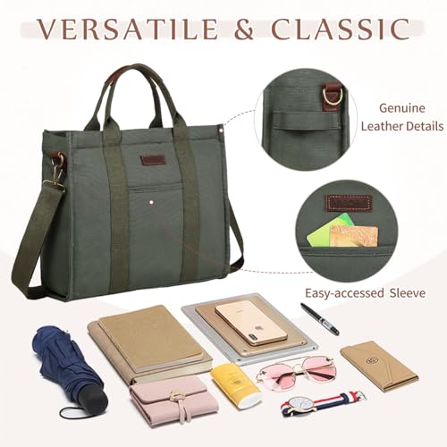 Image of VASCHY Canvas Tote bag, Casual Reusable Work Totes for Women Teachers with Zippers Pockets Crossbody Shoulder Bag Purse