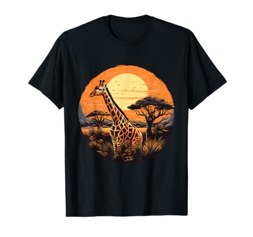 Illustration motif girafe savane coucher de soleil safari nature nature T-Shirt