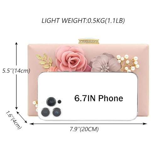 Milisente Damen Clutch Tasche Blumen Abendtasche Hochzeit Bag Elegante Handtasche (Rosa)