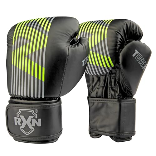 Image of RXN Terra Boxing Gloves, Pro Training & Sparring(Black /Green, 8oz)
