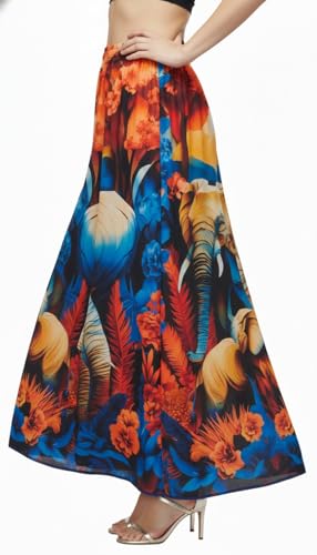 Image of VAGISHA Women's 4-Metre Flared Long Skirt | Skirts for Women Long Length | Long Skirts for Girls | Ethnic & Boho Printed Wear with Elastic Waist | Perfect for Party, Festive & Casual Look