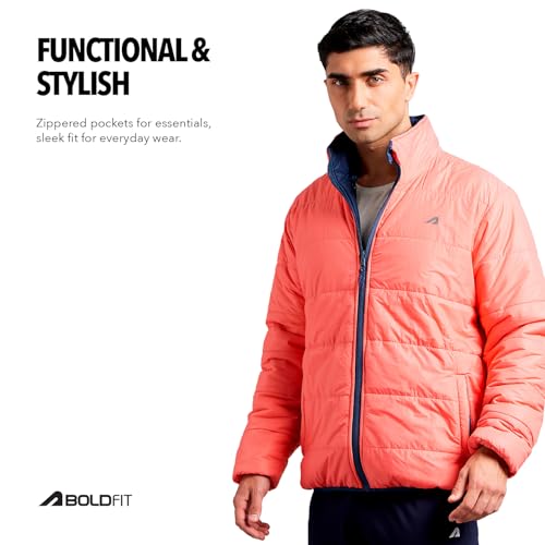 Image of Boldfit Jackets for Men Stylish Puffer Winter Jacket for Men Reversible Standard Length Jacket Man Full Sleeves Bomber Jackets for Man Winter Wear with Hoodie
