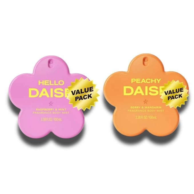 Women's Body Mist Value Pack (2 Pack) – Hello Daisy (Raspberry & Mint) & Peachy Daisy (Berry & Mandarin), 3.38 fl oz Each, Long-Lasting Fragrance Spray