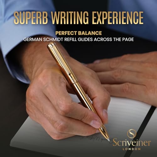 Image of Scriveiner Personalized Gold Ballpoint Pen - Stunning Luxury Pen, Real Gold Plating, Schmidt Ink Refill, Best Engraved Ball Point Gift Set for Men & Women, Custom Name Engraving