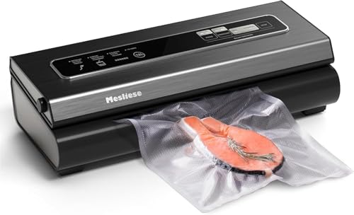Vacuum Sealer Machine, Mesliese 90Kpa Powerful 6-in-1 Precision Compact Vacuum Food Preservation System with Cutter, 2 Bag Rolls & 5 Pre-cut Bags, Dry&Moist...
