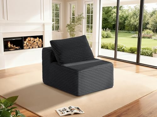 Image of 30 inch Cloud Sectional Couch Single Seat for Living Room, Extra Deep Seats No Assembly, Minimalist Modular Couch, Corduroy (Black, Single Seat)