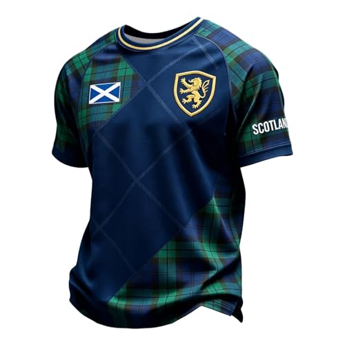 WGOHNUAHA Scotland Shirts for Men Short Sleeve Crewneck Scottish Football Graphic Tees Scotland Pride Raglan T-Shirt Design Breathable Soccer Jersey Tee Dark Blue XXL