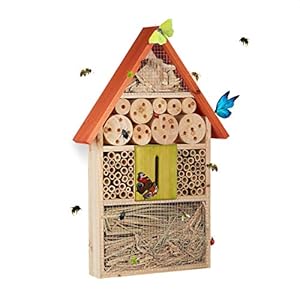 Relaxdays Insectenhotel voor vlinders, kevers, bijenhuis om op te hangen, balkon, h x b x d: 47 x 31 x 7 cm, kleurrijk