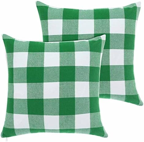 Cootato St. Patrick's Day Pillow Covers - Set of 2 Buffalo Green and White Plaid Throw Pillow Covers, 18 x 18 Inches Cotton Pillow Cover Farmhouse Cushion Case for Sofa Couch Home Decor