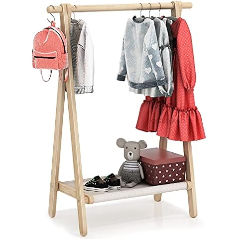 VOGUSLAND Dress up Rack, Child Garment Rack, Kids Clothing Rack with Storage Shelf (Natural Beech, 29.5" L x 14.5" W x 40" H) Cover