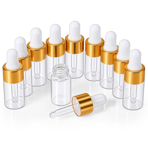 Teaaha 10 Pack Mini Dropper Bottles for Travel, 3ml Small Sample Essential Cuticle Oil Bottle with...