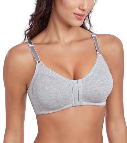 Women's Cotton Front Closure Bras Full Coverage Wirefree Everyday Bra Unpadded Unlined Bralette 7