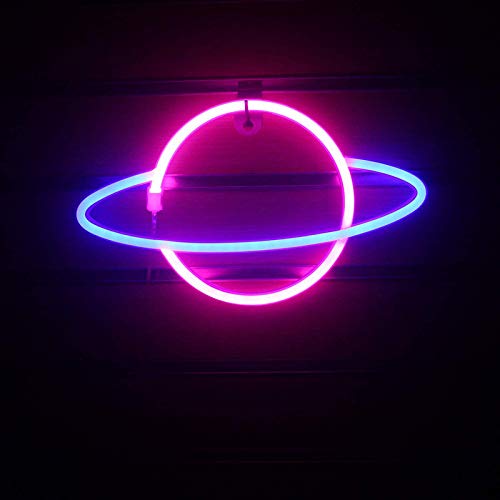 StyleloveStylelove Planet Neon Light Pink/Blue Led Signs Wall Decor, Battery or USB Operated Planet Lamp Blue Planet Neon Signs Light up for Home,Kids Room,Bar,Festive Party,Christmas,Wedding