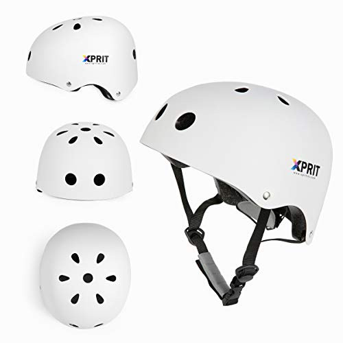 XPRIT Skateboarding, Scooter, Bike, Helmet w/Impact Resistance (White, Large)