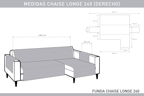 Textilhome Sofaüberwurf L Form Rechts Textilhome Sofa Überzug Adele, Universeller Sofabezug, Couch Überzug Gepolstert, Sofaschoner Schutzdecke, Haustierfreundlich, Farbe Grau, 240 cm