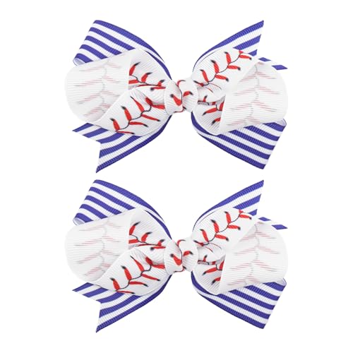 YanJie 2pcs 4 Baseball Bow Baby Girl Hair Clips with Stripes Softball Grosgrain Ribbon Alligator Clips for Toddler Teen Girls Hair Accessories