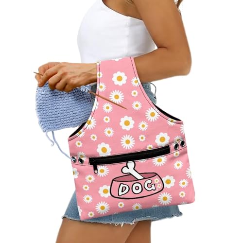 Image of Daisy Yarn Bags for Knitting Yarn Storage Bag Organizer Dog Crochet Organizers and Storage Yarn Storage Bag for Crocheting for Women Gifts Knitting Tote Bag Small