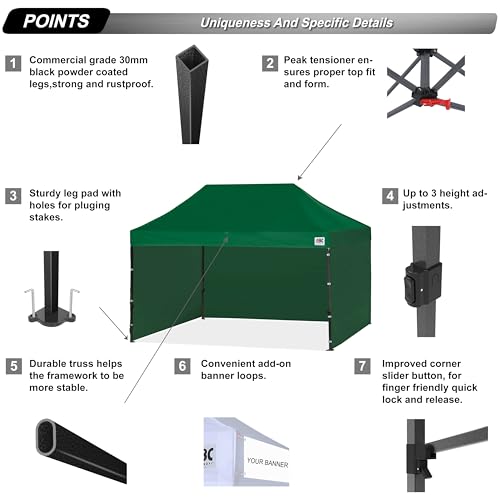 Image of ABCCANOPY Heavy Duty Easy Pop up Canopy Tent with Sidewalls 10x15, Forest Green