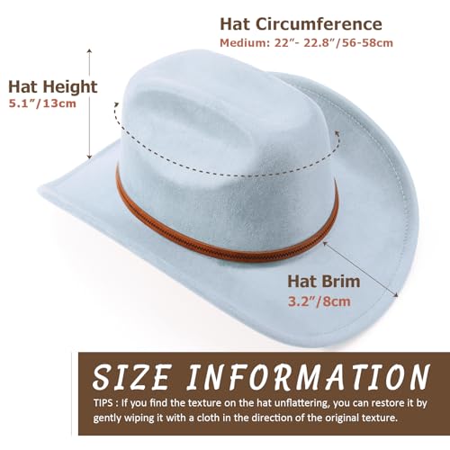 Image of DRESHOW Cowboy Hat for Women and Men Wide Brim Western Cowboy Cowgirl Hat with Belt Buckle Unisex Rolled up Caps