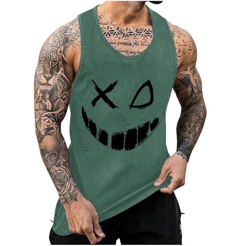 KOG Tank Top Herren Sport Tanktop Sommer Sportshirt Ärmelloses Bekleidung Grafik T-Shirt Bodybuilding Baumwolle Junge Top Lässig T-Shirts Männer Tshirts Armeegrün L