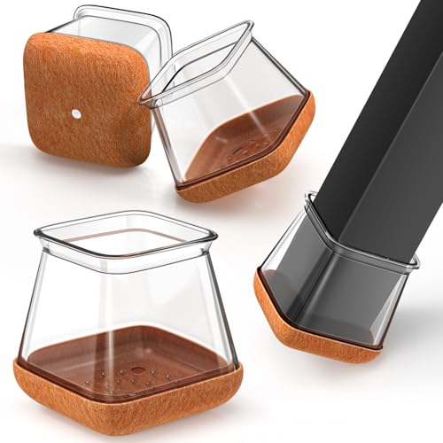OCONDA 24 Piezas Protector Patas Sillas Cuadradas, Fieltro Sillas Patas Silicona, Protector Patas Muebles, Antirrayaduras, Protege Los Suelos Reduce El Ruído, Transparente Sqaure L Fit:26-35.9mm