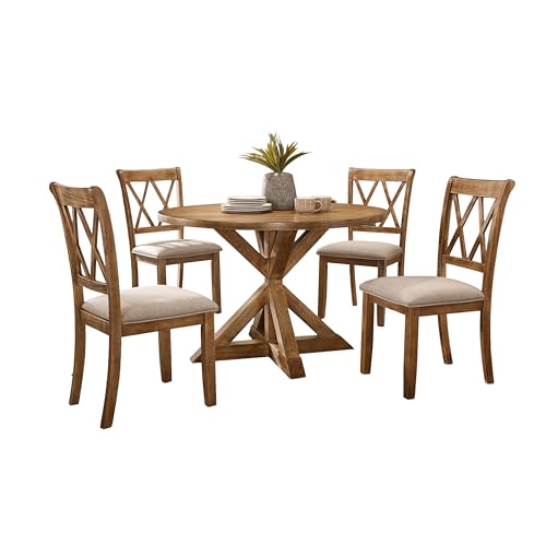 Roundhill Furniture Windvale Cross-Buck Wood 5-Piece Dining Set, Brown