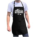 I'd Rather Be Fishing Apron - Funny BBQ Grill Apron for Fishermen - 1 Size Fits All Chef Quality Poly/Cotton 4 Utility Pockets, Adjustable Neck and Extra Long Waist Ties