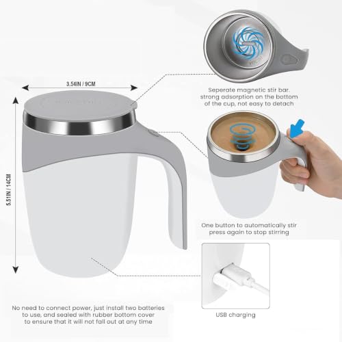 Buy Premium,Automatic Self Stirring Magnetic Mug, Electric Coffee Mixing Cup with Handle & Lid, Rechargeable Rotating Smart Blender Mug for Coffee, Tea, Milk, Hot Chocolate & Protein Drinks Online at Low Prices in India - Amazon.in - Image 3