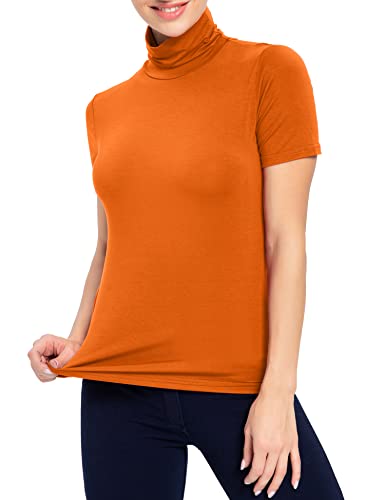 Image of AUHEGN Women's Mock Turtleneck Top Short Sleeve Lightweight Active T-Shirt (S-XXL)
