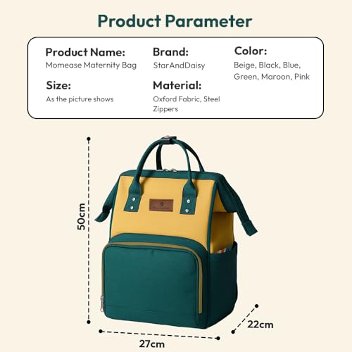 Image of StarAndDaisy Baby Bag for Mother Travel / 30L Lightweight Diaper Bag with 3 Insulated Bottle Pockets /Maternity Bag for Mother for Travel & Diaper Bag for Baby - Dark Green Yellow