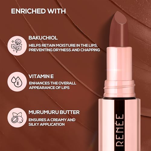 Image of RENEE Everstay Long Stay Matte Lipstick - Brown Spice, Hydrating & Non-Drying, Smudge-Proof, Lightweight, Long Lasting, Intense Pigment, Full Coverage, Vitamin E Infused, For All Occasions, 4.2g | Long-lasting