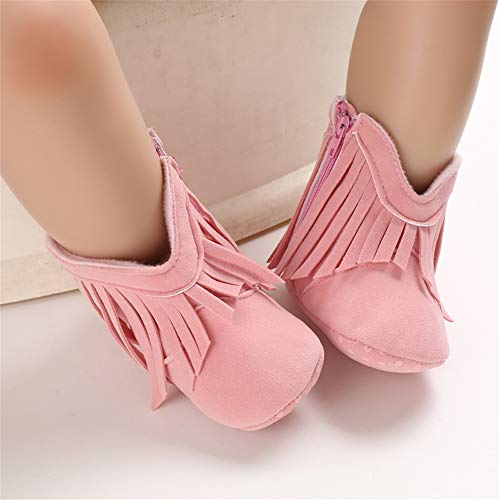 SOFMUO Baby Girls Cowboy Tassel Boots with Side Zipper Moccasins Non Slip Infant Booties Suede Toddler First Walker Shoes3