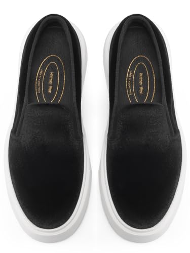 Image of Journey West Women's Fashion Velvet Sneakers with Embroidery Comfortable Slip-On Work Shoes for Women