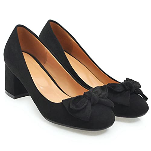 KISSASA Womens Square Toe Low Block Heel Faux Suede Bow Pumps Office Dress Shoes3
