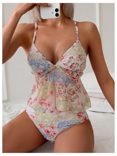 SOLY HUX Women's Floral Tankini Swimsuits 2 Piece Ruffle High Waisted Bathing Suits Beach Vacation Outfits3