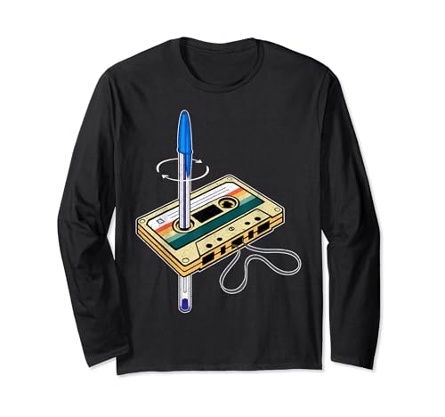 Cinta Cassette Vintage Y Bolígrafo Friki Divertido Años 80 Manga Larga