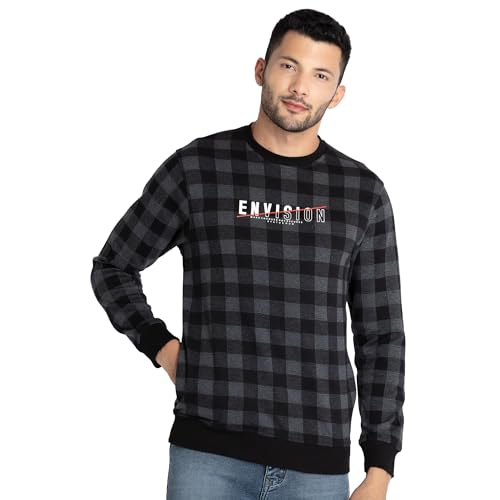 Image of Mens Checkered Round Neck Sweatshirt