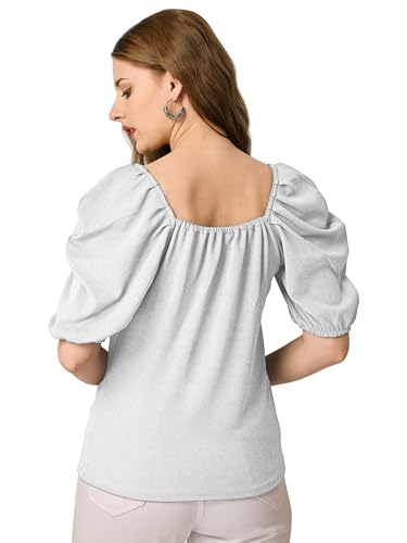 Image of Mehrang Women's Solid Ribbed Crop Tank Top Ribbed Tops for Women V-Neck 3 /4th Balloon Sleeves