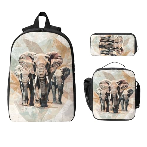 Modern Minimalist Elephant Backpacks 3 Pcs Cute Lightweight Daypack with Fun Graphic Cartoon Print for Travel Work