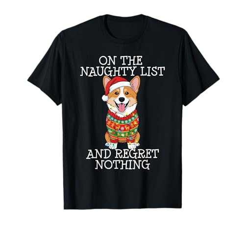 Funny Christmas Cardigan Welsh Corgi Naughty List T-Shirt