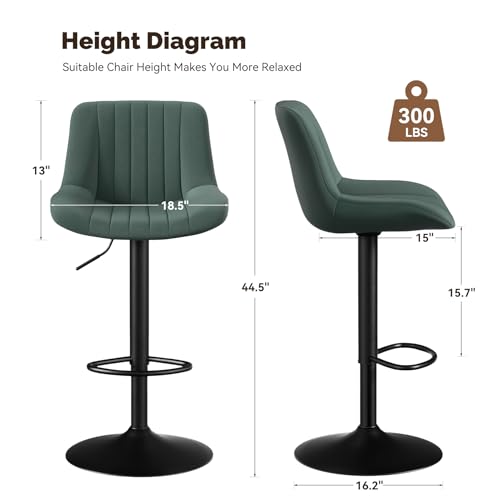 Image of Nalupatio Bar Stools Set of 4, Adjustable Modern Swivel Bar Stools with Backs, Counter Height Performance Fabric Island Chairs for Home Kitchen, Dark Green