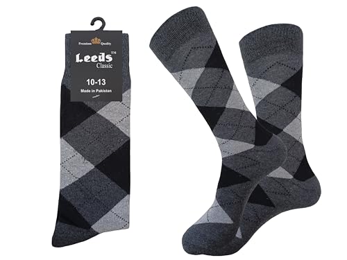 DIAMOND ARGYLE FORMAL DRESS SOCKS GRAY 6 PAIRS NATURAL COTTON SIZE 10-133